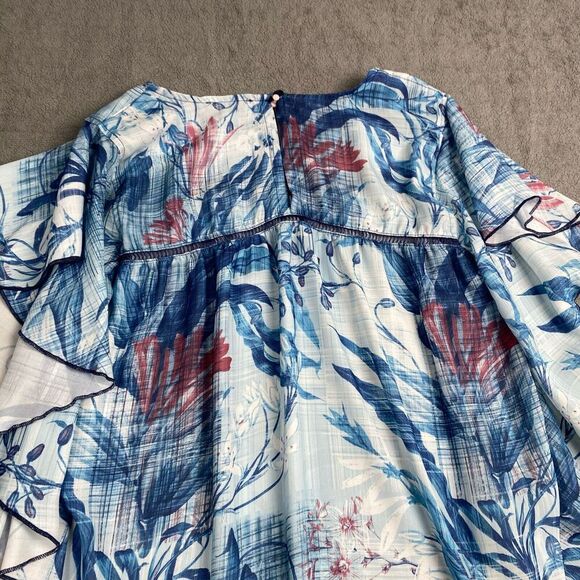 Joseph A. Women's size XL Blue Blouse Womens  Casual Floral Flutter Sleeve Boho - Picture 10 of 16